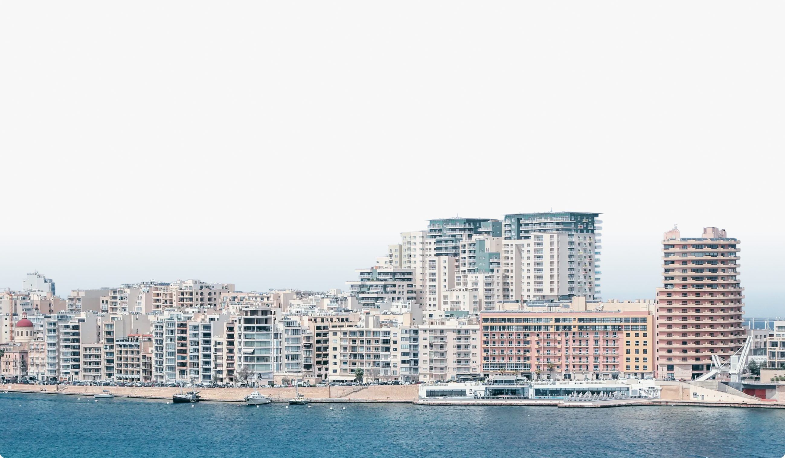 Seafront apartment buildings along the Sliema waterfront in Malta